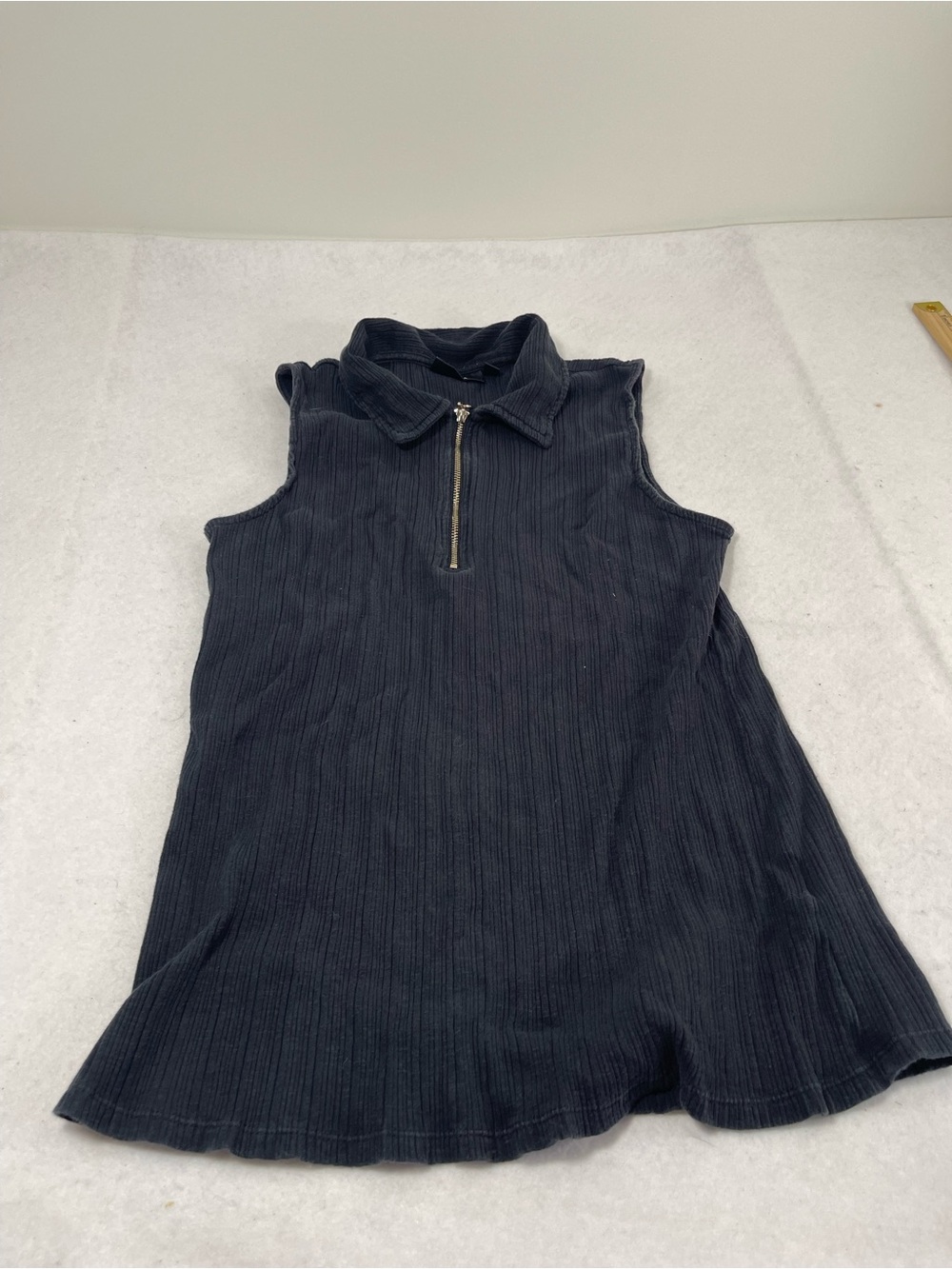 Ella Rafaella XL Black Ribbed Sleeveless Quarter Zip Collared Top Stretch - Picture 9 of 10